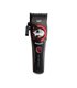 Black hair clipper with red accents and a transparent window.